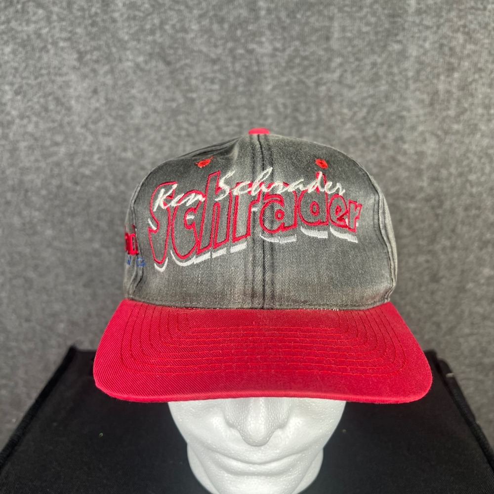 Vintage Ken Schrader Bud Racing Snapback Hat NASCAR Faded Black Red Cap
